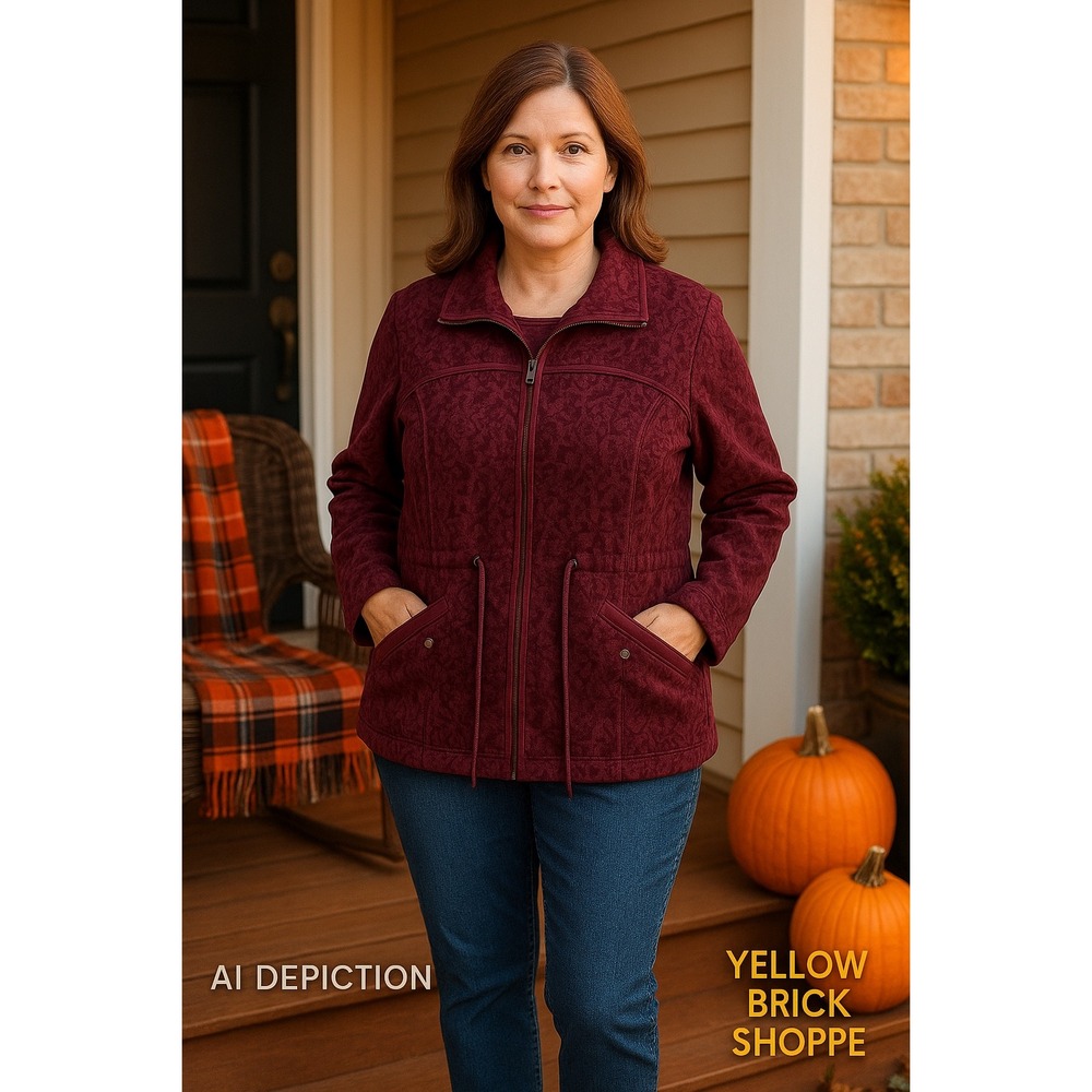 Christopher & Banks Maroon Burgundy Jacket‎ Velvet Fleur de Lis S